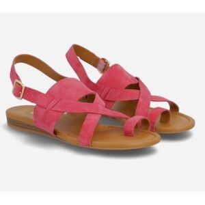 Franco Sarto Gia Pink Suede Strappy Toe Ring Flat Sandals Women's Size 7.5